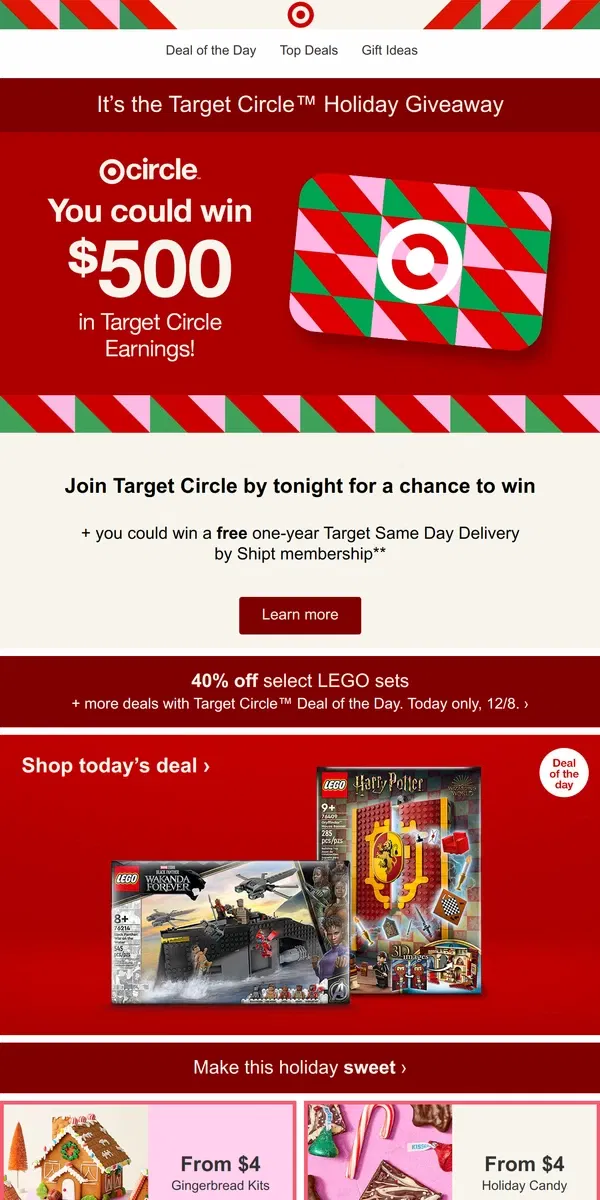 Email from Target. Don't miss your chance to win the Target Circle Holiday Giveaway!