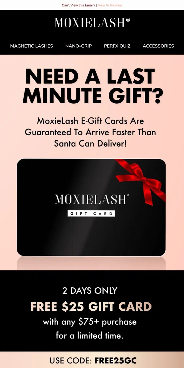 Email from MoxieLash. FREE $25 Gift Card!