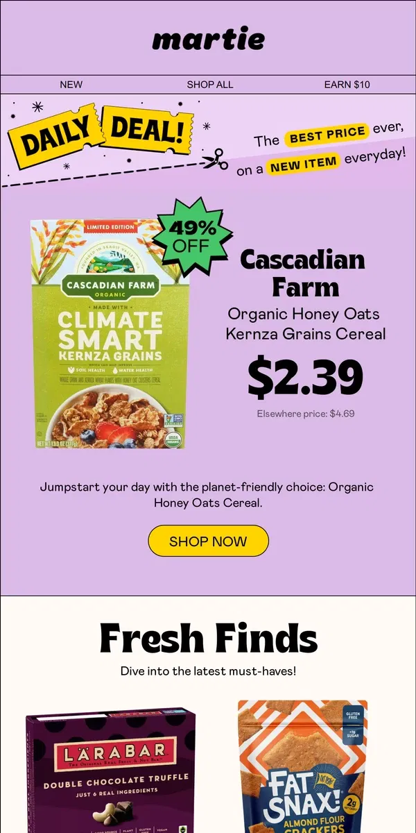 Email from Martie. 🌾 Today Only: Save Big on Organic Honey Oats Cereal from Cascadian Farm!