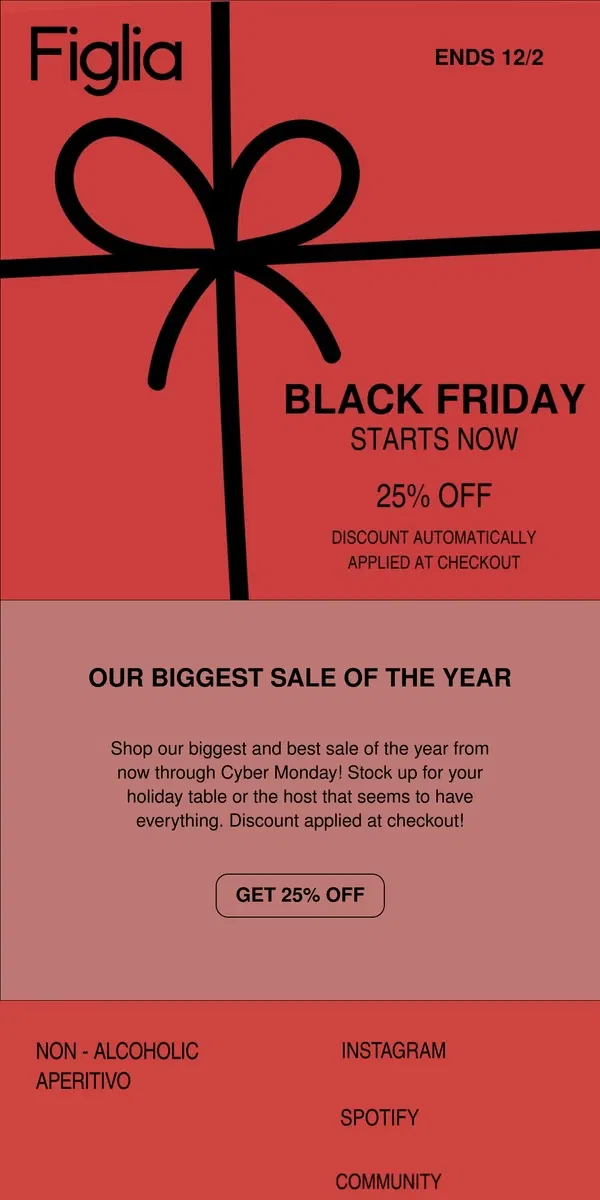 Email from Figlia. Black Friday Starts now!