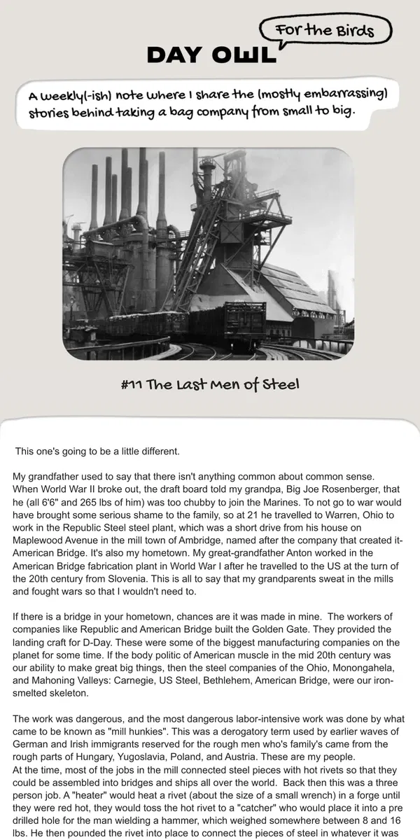 Email from Day Owl. Newsletter #11 The Last Men of Steel