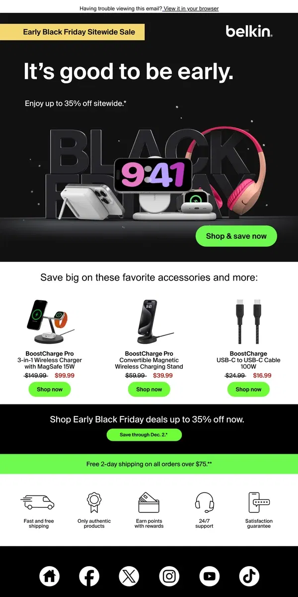 Email from Belkin. Belkin Alert: Our Black Friday Sale has arrived