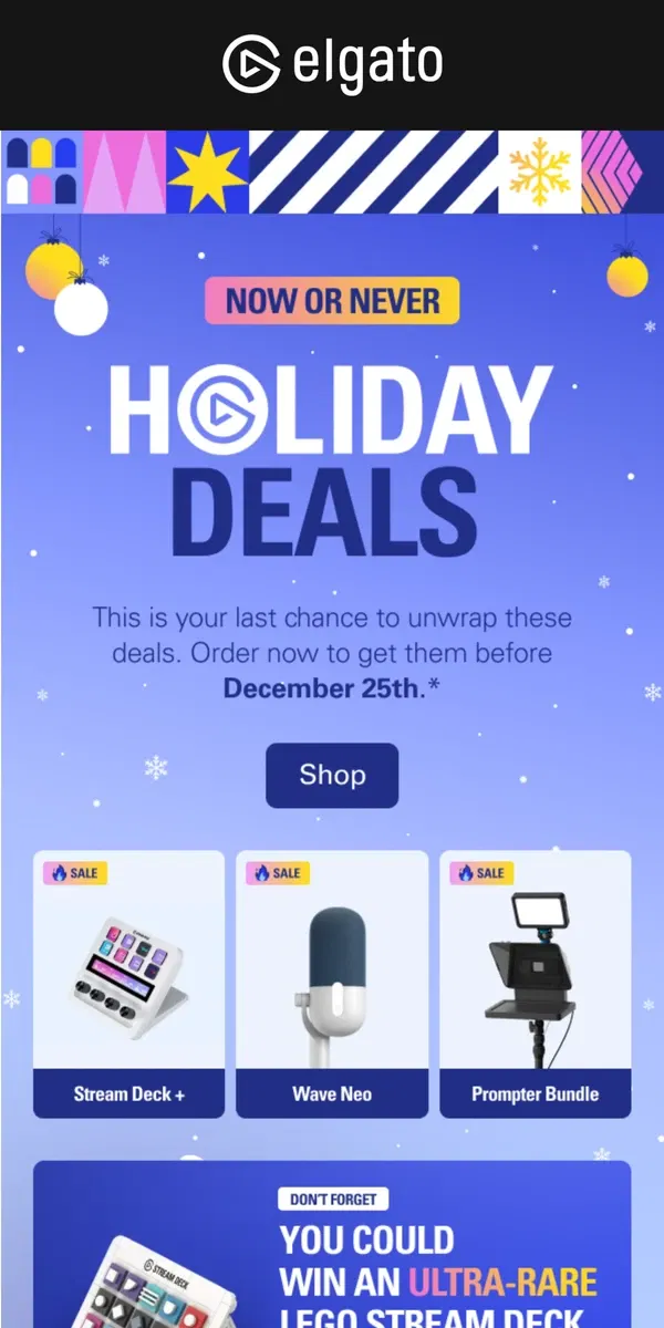 Email from Elgato. Final hours to unwrap these deals 🎁