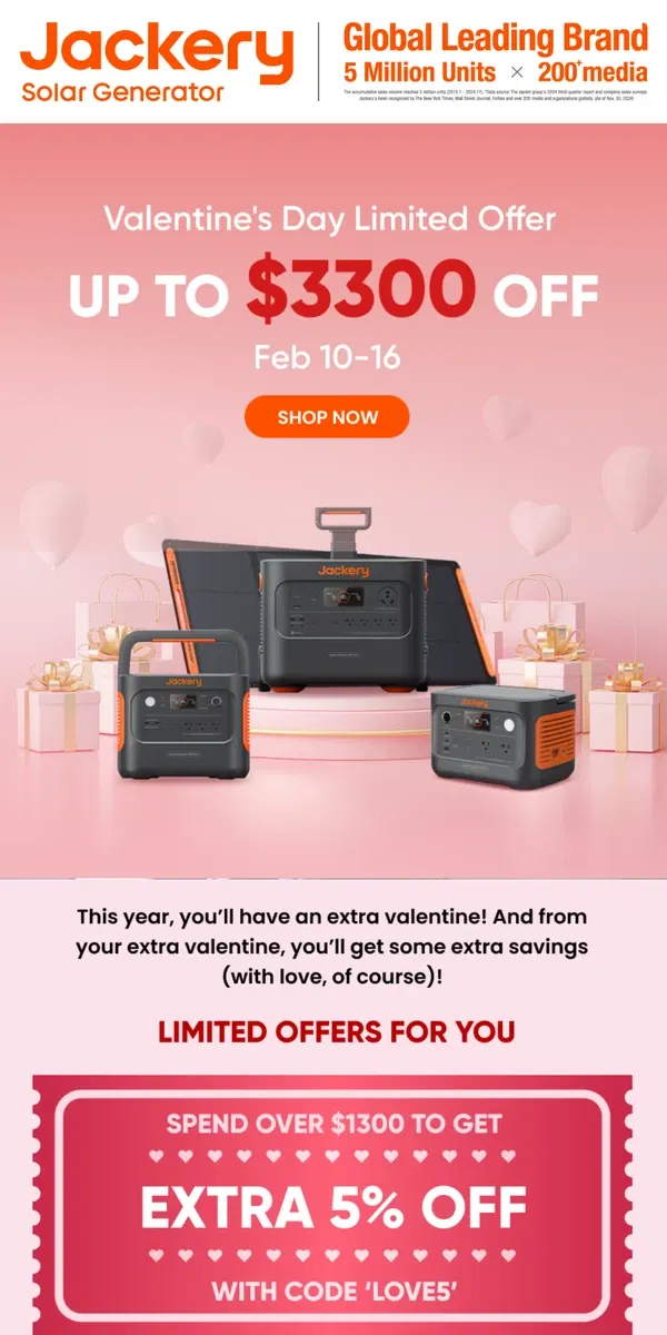 Email from Jackery. From Jackery, With Love | Up to $3300 Off!