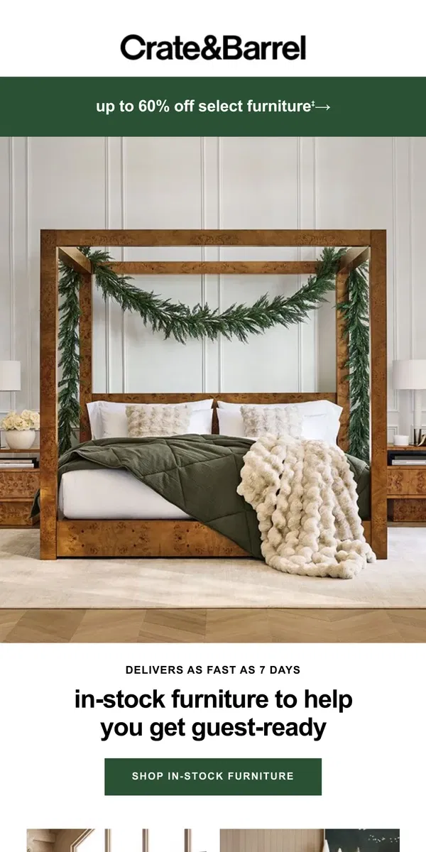 Email from Crate & Barrel. Quick-ship furniture, just in time for hosting season