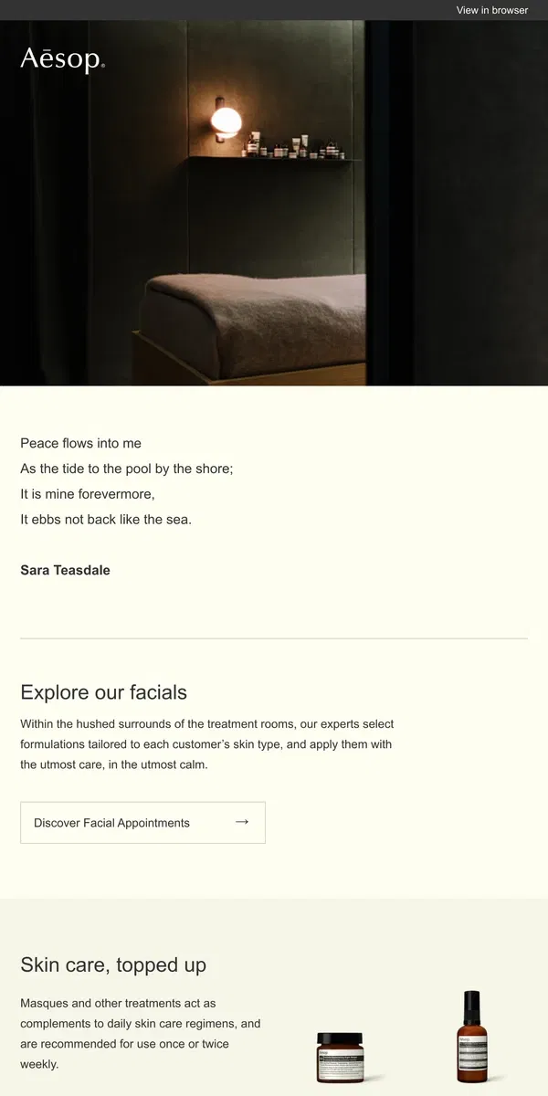 Email from Aesop. Discover Aesop facial appointments