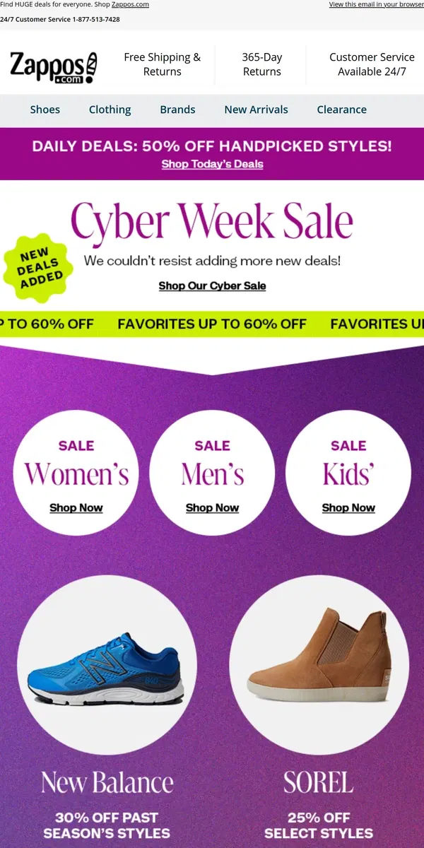 Email from Zappos. Save Up to 60% at Our Cyber Week Sale! 🎁