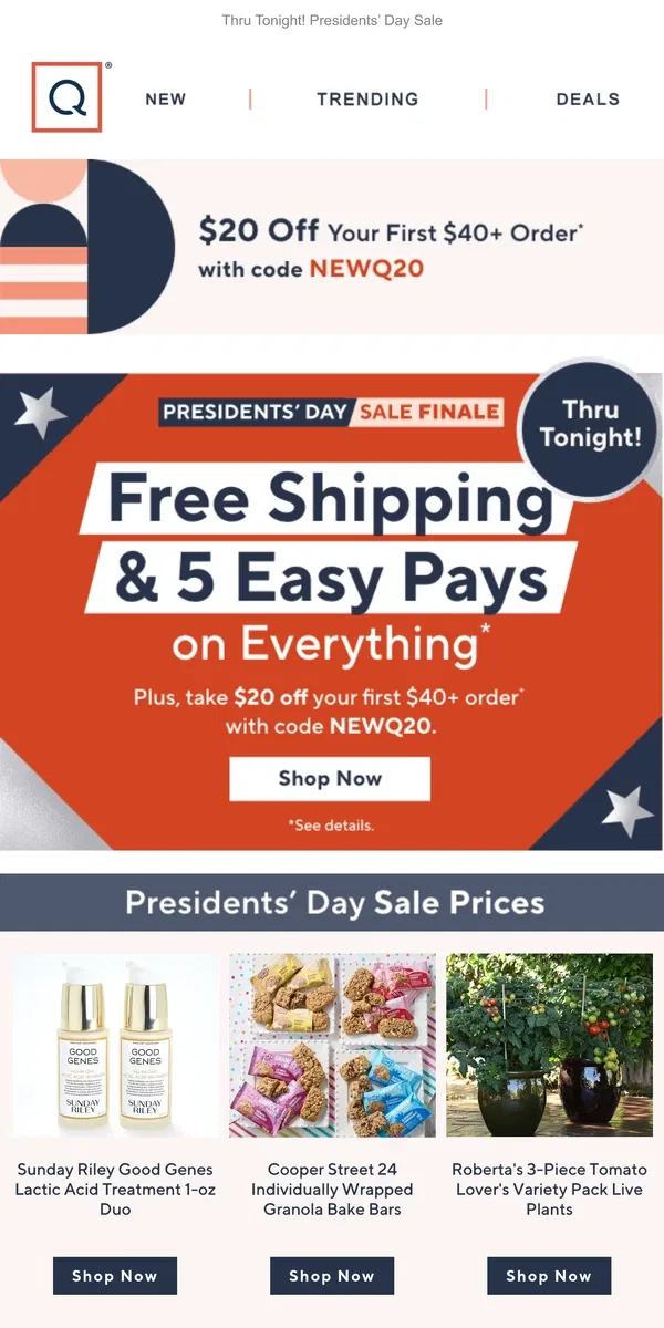 Email from QVC. $20 Off Your Order & Free Ship