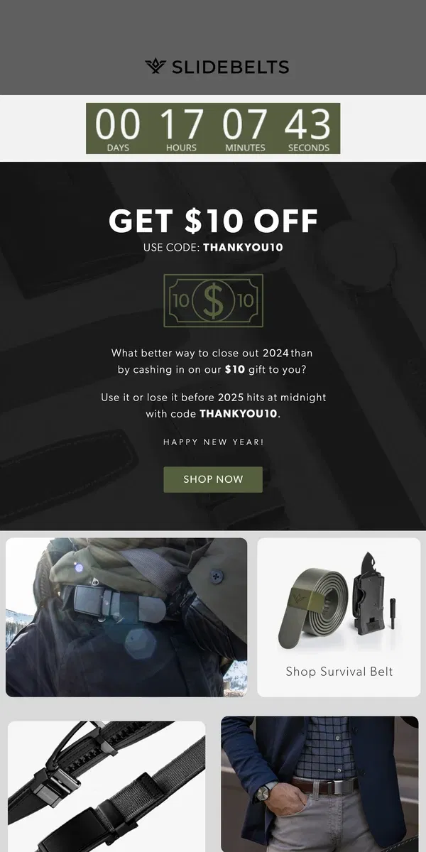 Email from SlideBelts. Last day to claim your $10 💰