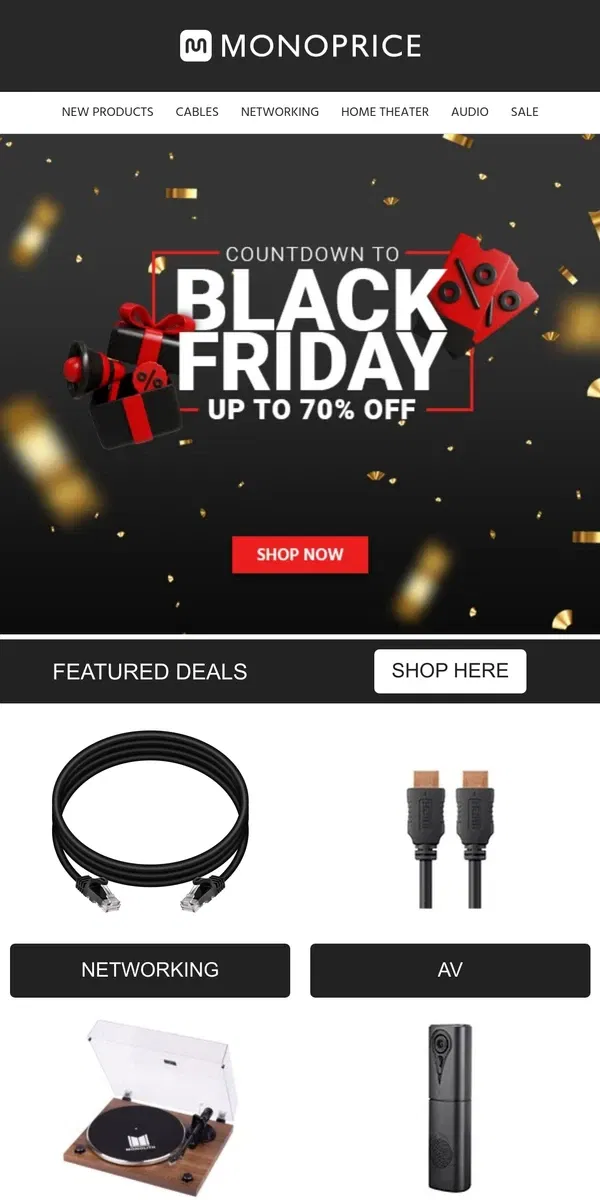 Email from Monoprice. Black Friday Countdown: Ready For Unbeatable Tech Deals? ⏳