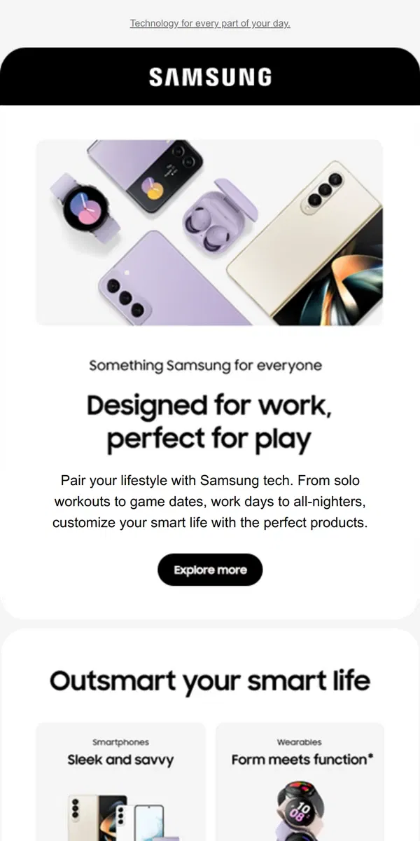 Email from Samsung. [Name], tell us what you'd like to hear more about 🔥