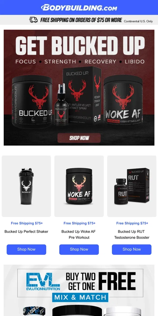 Email from Bodybuilding.com. Dominate Every Workout with Bucked Up!