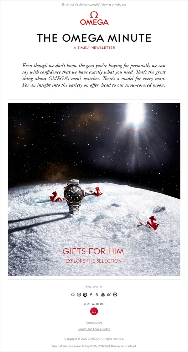 Email from OMEGA. Gifts for him