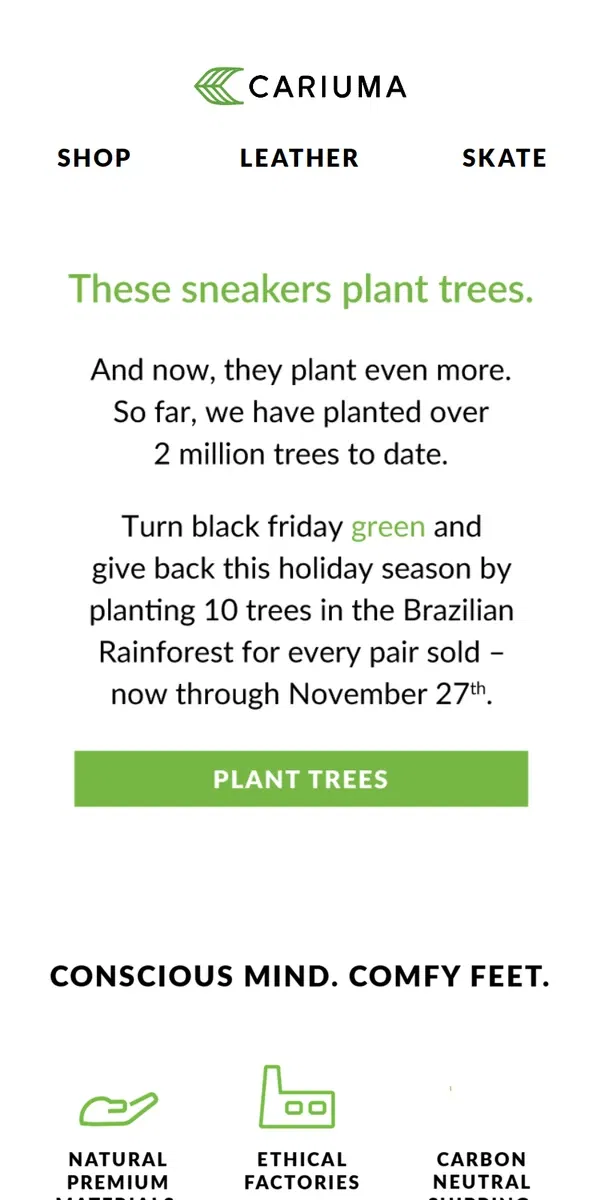 Email from Cariuma. Limited time only: plant 10 trees