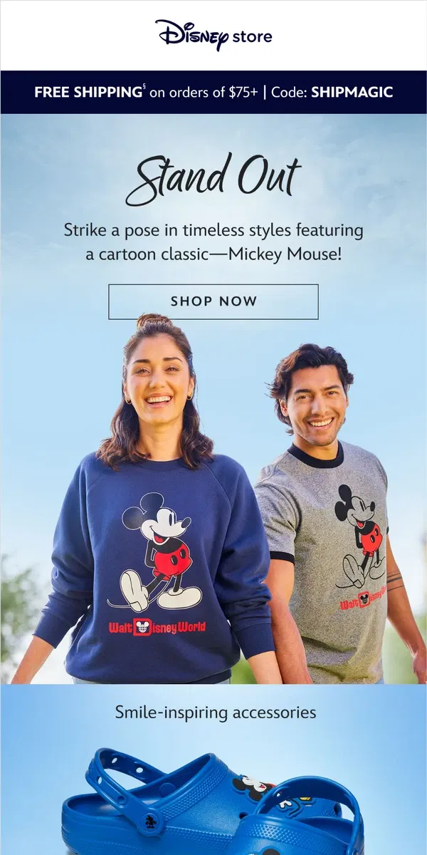 Email from shopDisney. Mickey Mouse is our style icon