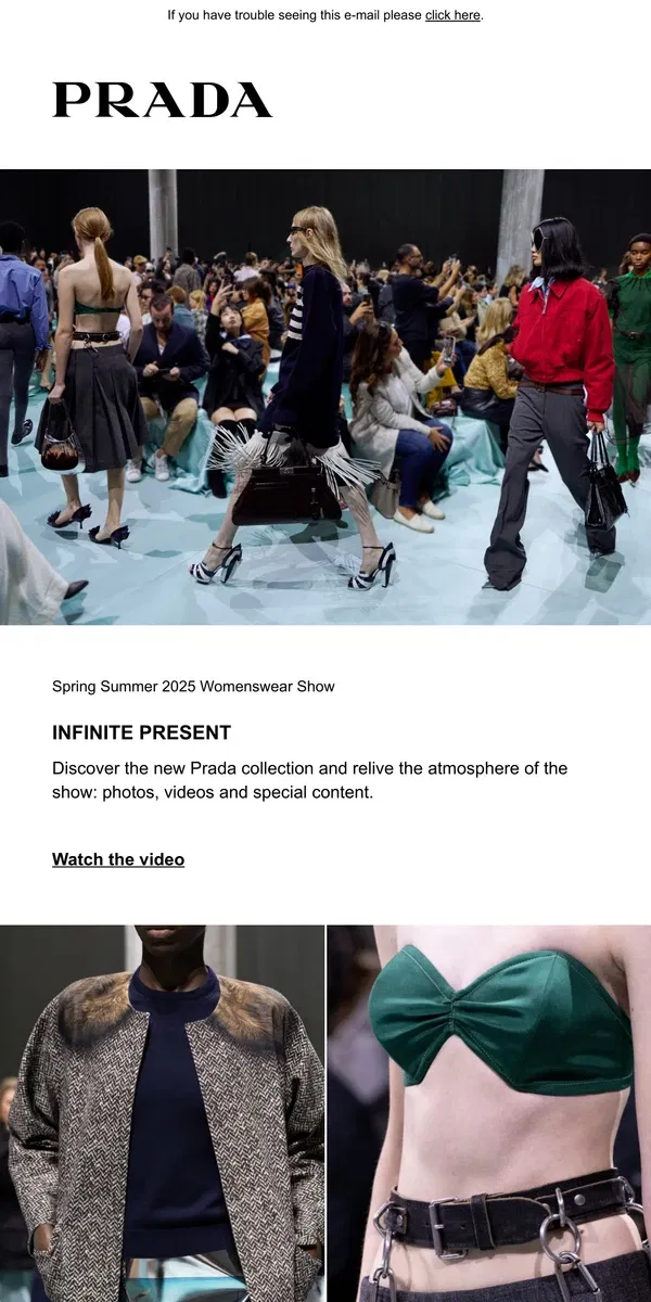 Email from Prada. Relive the Spring Summer 2025 Womenswear Show