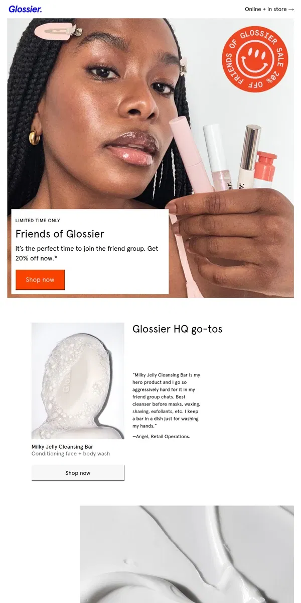 Email from Glossier. Friends of Glossier sale is here