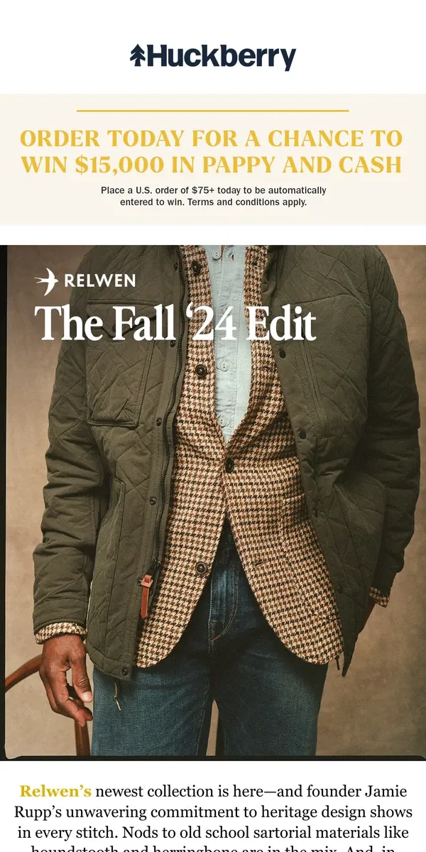 Email from Huckberry. New Season, New Relwen