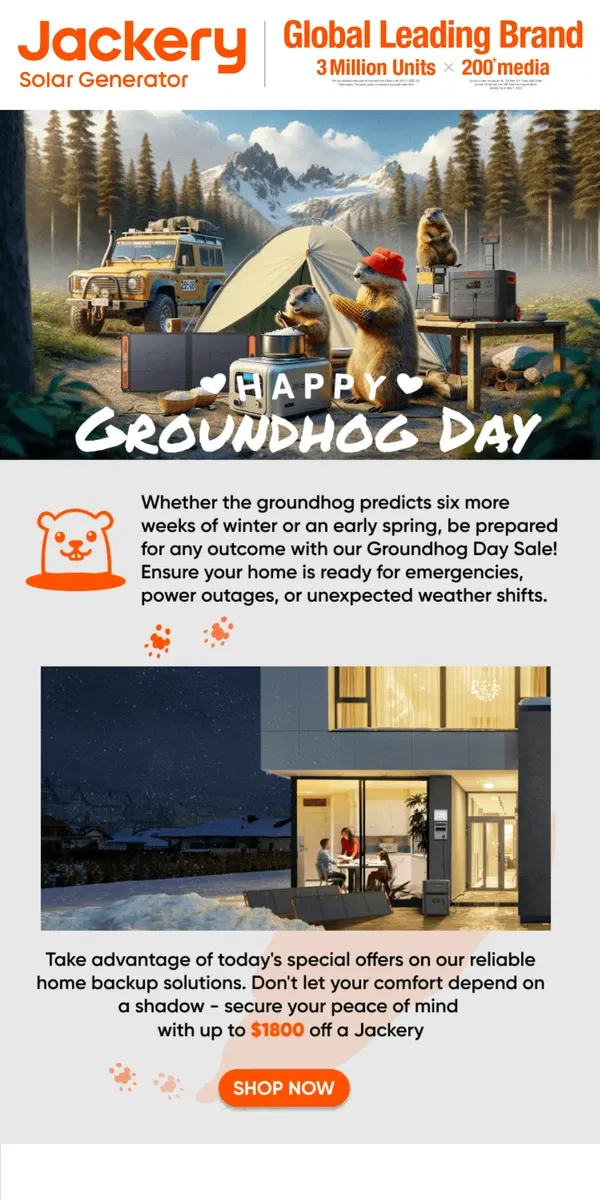 Email from Jackery. 🌱Happy Groundhog Day from Jackery!