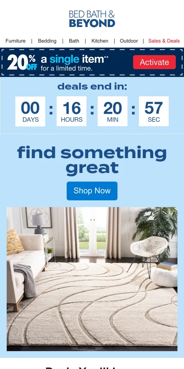 Email from Bed Bath & Beyond. Cozy Home Updates-- 20% Off 1 Item*