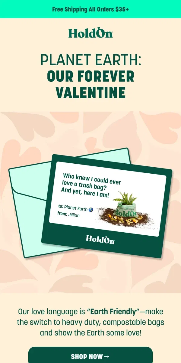 Email from HoldOn. Planet Earth: Our Forever Valentine 💚