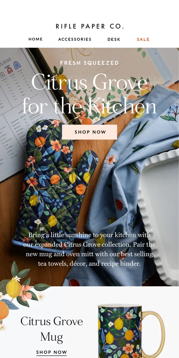 Email from Rifle Paper Co.. Kitchen Classics, Now in Citrus Grove 🍊🍋