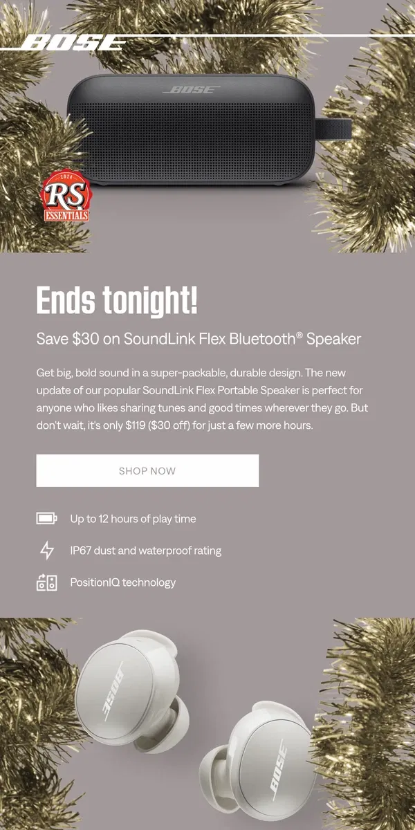 Email from Bose. You've got till tonight to get these deals!