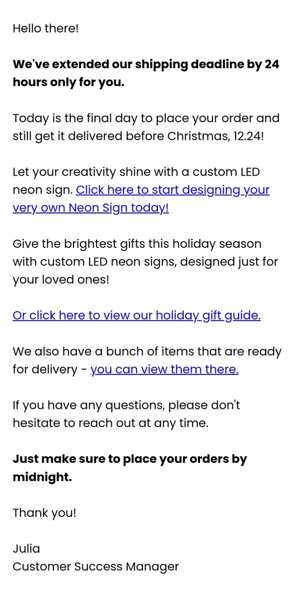 Email from Yellowpop. Last Chance For A Delivery Before 12.24