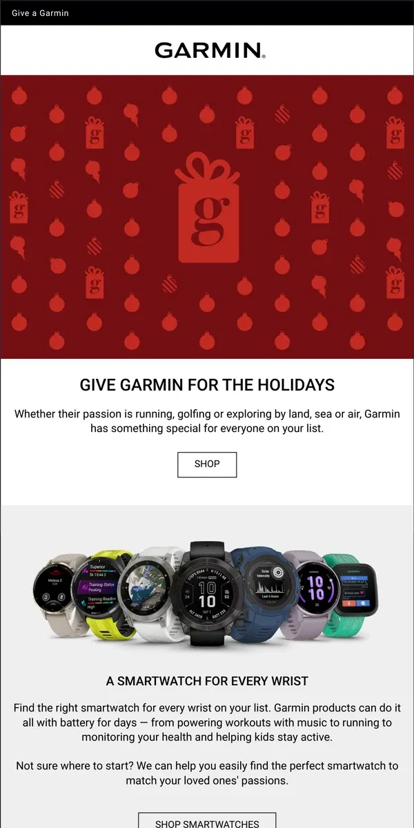 Email from Garmin. Shop the Holiday Gift Guide