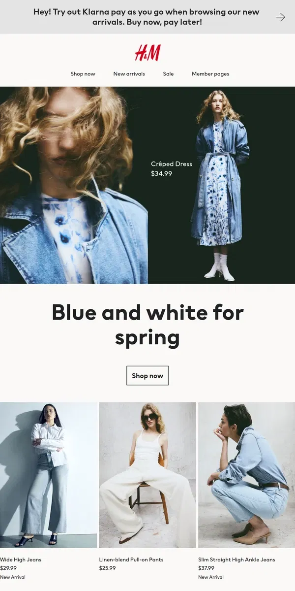 Email from H&M. Blue and white for spring