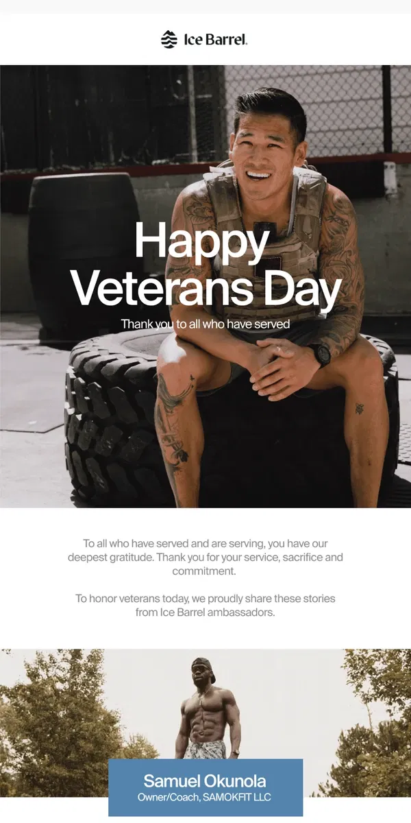 Email from Ice Barrel. Happy Veterans Day 🇺🇸