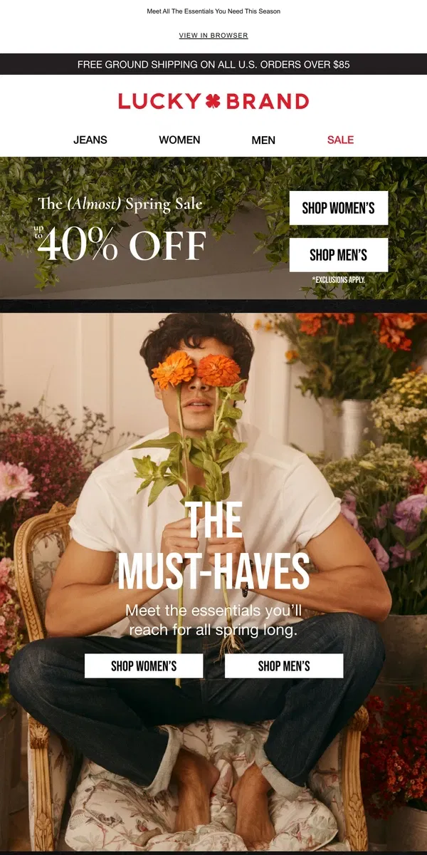 Email from Lucky Brand. Up To 40% Off Spring Must-Haves