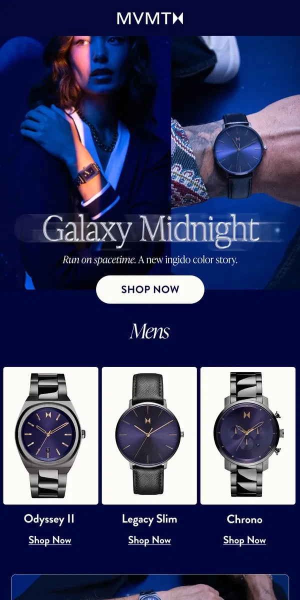 Email from MVMT. JUST DROPPED: GALAXY MIDNIGHT