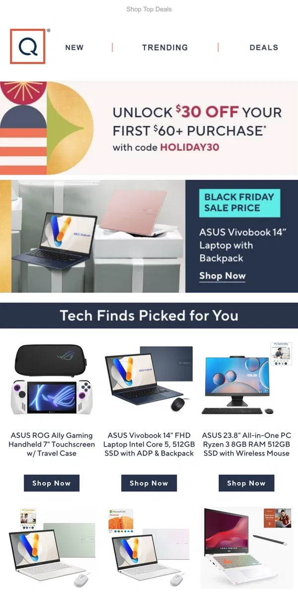 Email from QVC. Black Friday Sale Price: ASUS