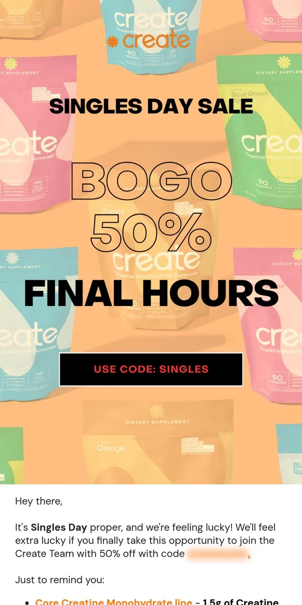 Email from Create Wellness. 🕙Last Chance to save 50%🕙