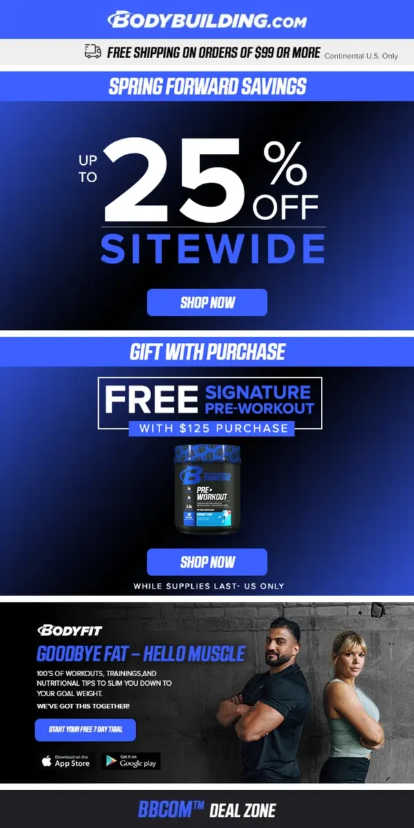 Email from Bodybuilding.com. 🚨 SAVE NOW! Up to 25% Off Performance!