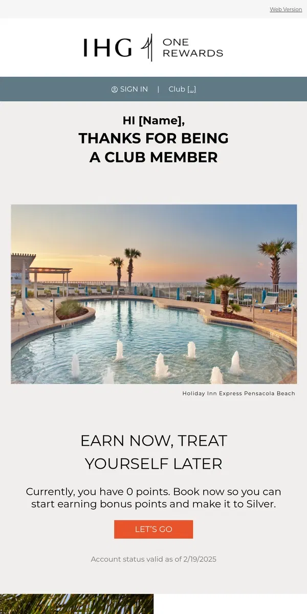 Email from IHG Hotels & Resorts. [Name], your February IHG One Rewards eStatement is ready