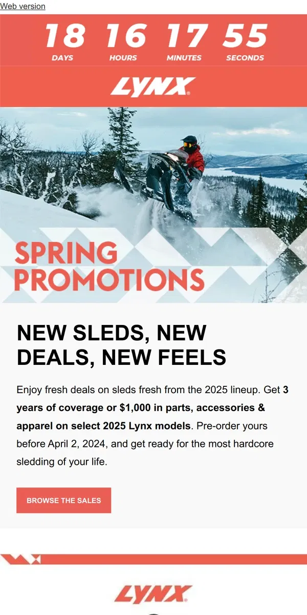 Email from Lynx. The latest 2025 models are on sale