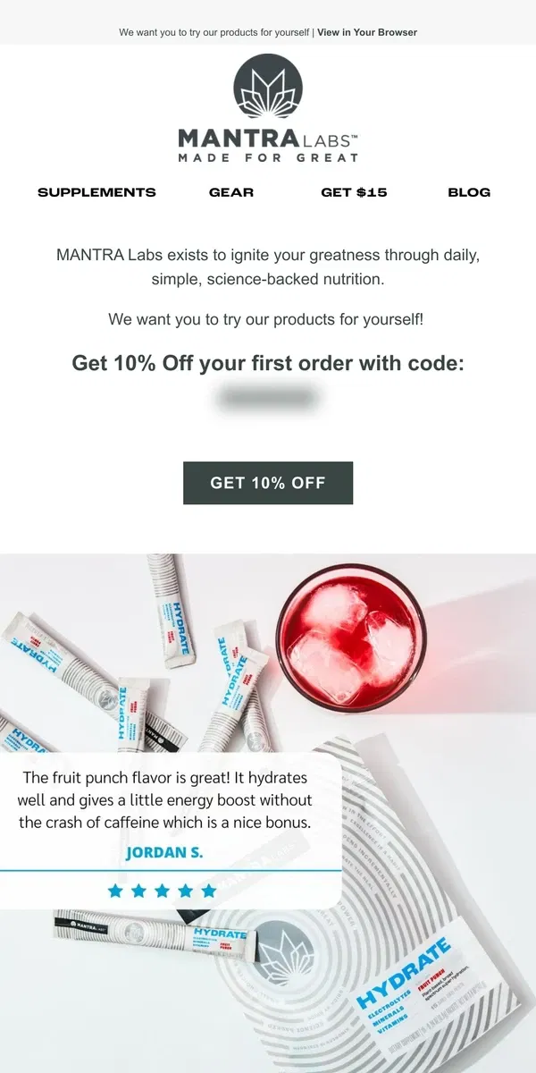 Email from MANTRA Labs. Get 10% Off Your Order TODAY!