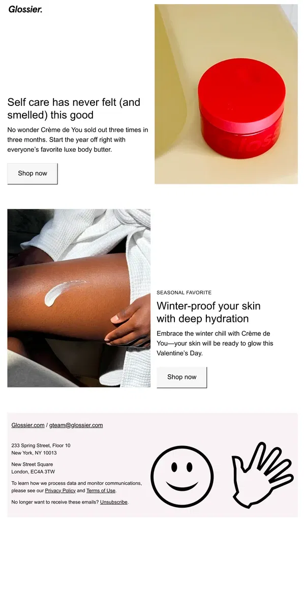 Email from Glossier. Unwind with Crème de You