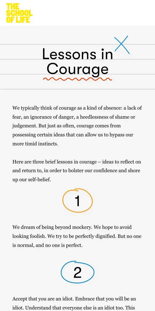 Email from The School of Life. Lessons in Courage