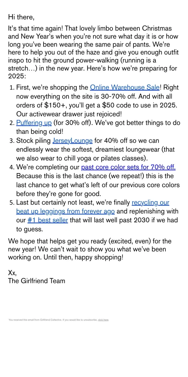 Email from Girlfriend Collective. Our End Of Year Thoughts…