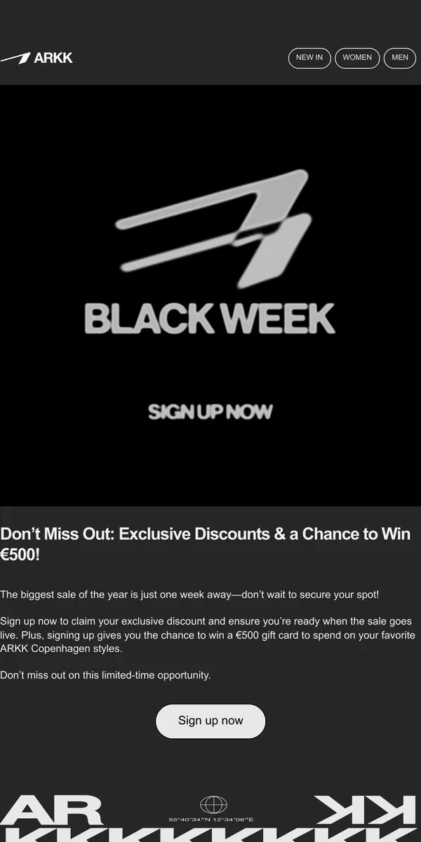 Email from ARKK Copenhagen. Exclusive Black Week Discounts Awaits