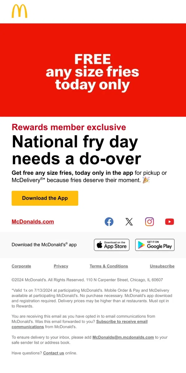 Email from McDonald's. fries so good, i ran it back 🍟