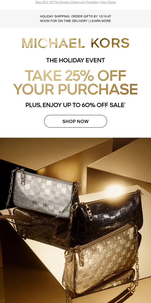 Email from Michael Kors. Mini Bag, Major Sale