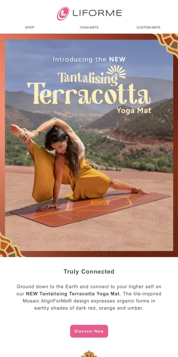 Email from Liforme. NEW IN 😍 Tantalising Terracotta Yoga Mat