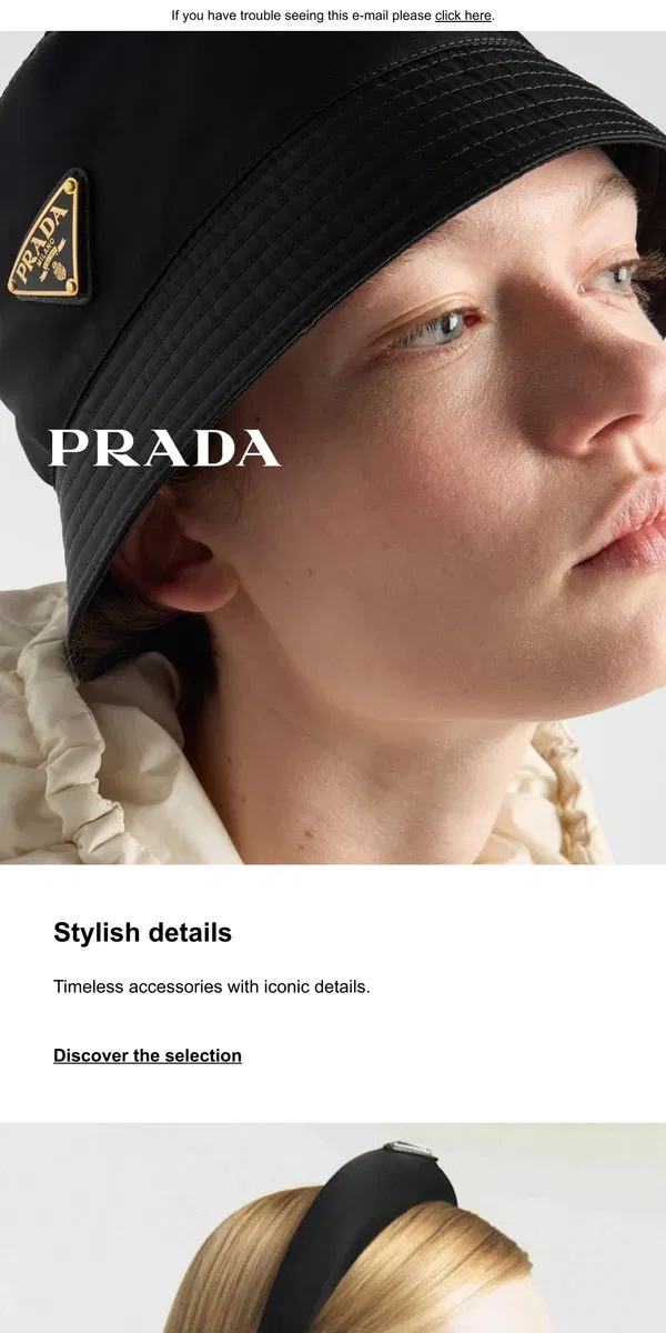 Email from Prada. Accessories: Stylish details