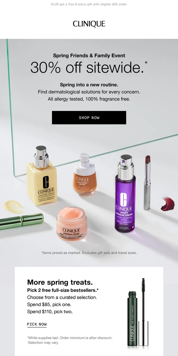 Email from Clinique. Our spring superstars are 30% off today 🤩