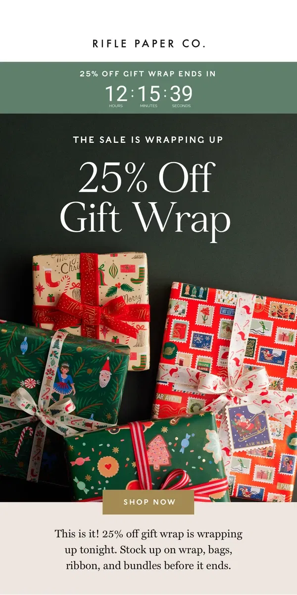 Email from Rifle Paper Co.. Last Chance! 25% off Gift Wrap