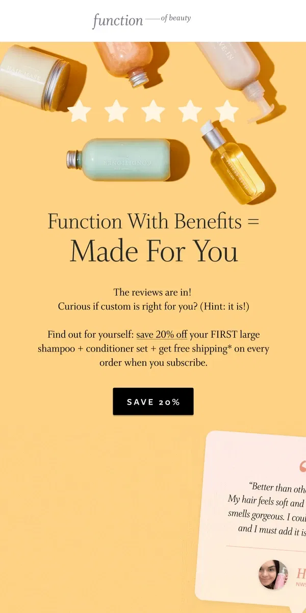 Email from Function of Beauty. What are you waiting for? 🌟